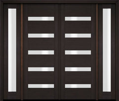 WDMA 76x80 Door (6ft4in by 6ft8in) Exterior Swing Mahogany Modern Slimlite 501 Shaker Double Entry Door Sidelights 2