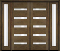 WDMA 76x80 Door (6ft4in by 6ft8in) Exterior Swing Mahogany Modern Slimlite 501 Shaker Double Entry Door Sidelights 3