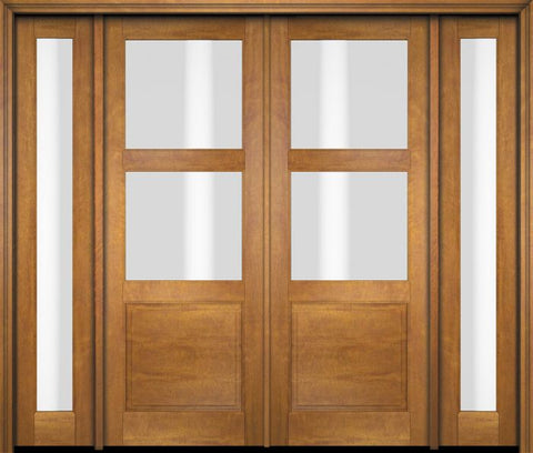 WDMA 76x80 Door (6ft4in by 6ft8in) Exterior Swing Mahogany 2 Lite Over Raised Panel Double Entry Door Sidelights 1