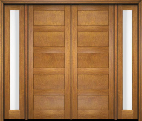 WDMA 76x80 Door (6ft4in by 6ft8in) Exterior Swing Mahogany Modern 5 Flat Panel Shaker Double Entry Door Sidelights 1