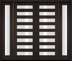 WDMA 76x84 Door (6ft4in by 7ft) Exterior Swing Mahogany Modern Slimlite Glass Shaker Double Entry Door Sidelights 2