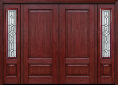 WDMA 84x80 Door (7ft by 6ft8in) Exterior Cherry Two Panel Double Entry Door Sidelights Windsor Glass 1