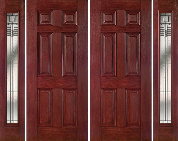 WDMA 84x80 Door (7ft by 6ft8in) Exterior Cherry Six Panel Double Entry Door Sidelights Full Lite KP Glass 1