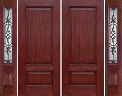 WDMA 84x80 Door (7ft by 6ft8in) Exterior Cherry Two Panel Double Entry Door Sidelights JA Glass 1