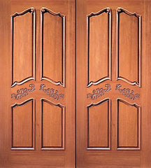 WDMA 84x96 Door (7ft by 8ft) Exterior Mahogany Double Door Hand Carved 4-Panel in  1