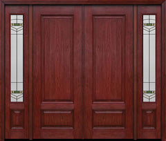 WDMA 84x96 Door (7ft by 8ft) Exterior Cherry 96in Two Panel Double Entry Door Sidelights Greenfield Glass 1