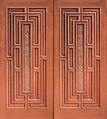 WDMA 84x96 Door (7ft by 8ft) Exterior Mahogany Double Door Center Hand Carved Panel in  1