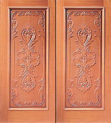 WDMA 84x96 Door (7ft by 8ft) Exterior Mahogany Double Door Hand Carved One Panel 1