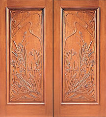 WDMA 84x96 Door (7ft by 8ft) Exterior Mahogany Double Door Hand Carved 1-Panel in  1