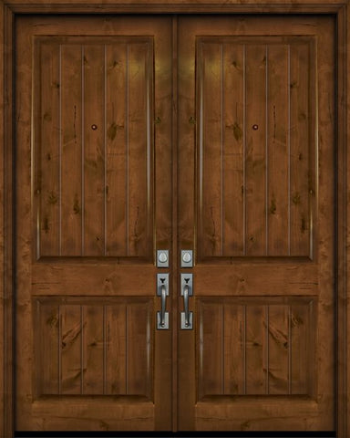 WDMA 84x96 Door (7ft by 8ft) Exterior Knotty Alder 42in x 96in Double 2 Panel V-Grooved Estancia Alder Door 1