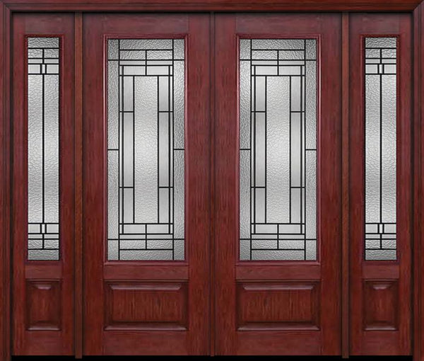 WDMA 84x96 Door (7ft by 8ft) Exterior Cherry 96in 3/4 Lite Double Entry Door Sidelights Pembrook Glass 1