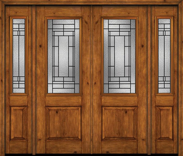 WDMA 84x96 Door (7ft by 8ft) Exterior Knotty Alder 96in Alder Rustic Plain Panel 2/3 Lite Double Entry Door Sidelights Pembrook Glass 1