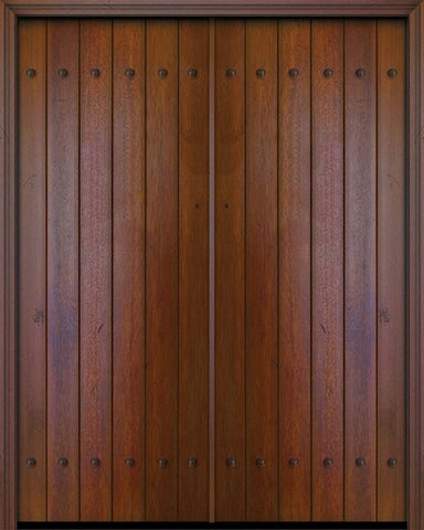 WDMA 84x96 Door (7ft by 8ft) Exterior Swing Mahogany 42in x 96in Double Square Top Plank Portobello Door with Clavos 1