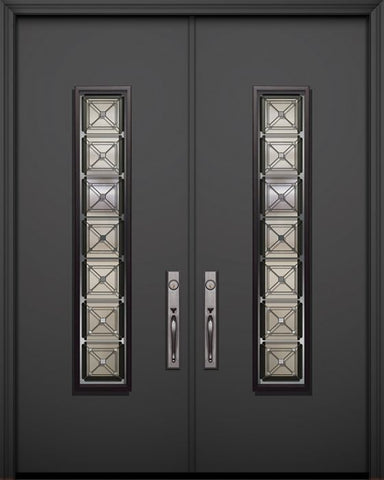 WDMA 84x96 Door (7ft by 8ft) Exterior Smooth 42in x 96in Double Malibu Solid Contemporary Door with Speakeasy 1