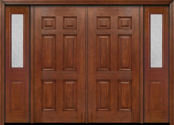 WDMA 88x80 Door (7ft4in by 6ft8in) Exterior Mahogany Six Panel Double Entry Door Sidelights 1/2 Lite Rain Glass 1