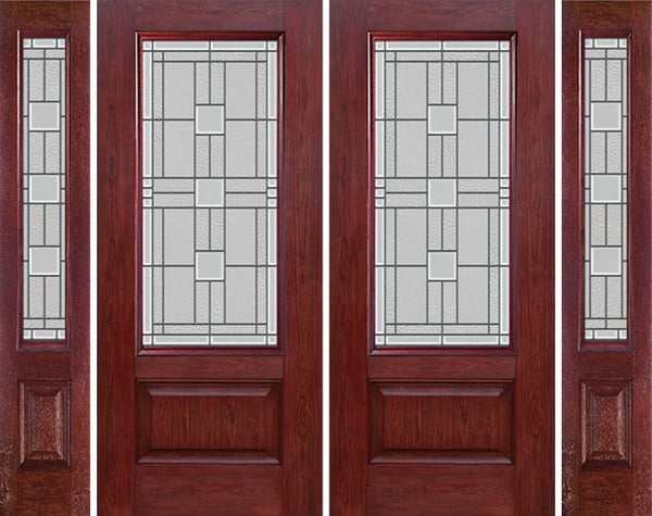 WDMA 88x80 Door (7ft4in by 6ft8in) Exterior Cherry 3/4 Lite 1 Panel Double Entry Door Sidelights MO Glass 1