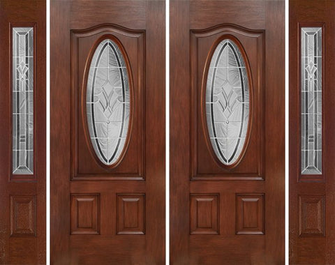 WDMA 88x80 Door (7ft4in by 6ft8in) Exterior Mahogany Oval Three Panel Double Entry Door Sidelights RA Glass 1