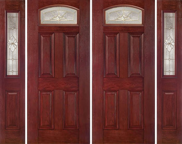 WDMA 88x80 Door (7ft4in by 6ft8in) Exterior Cherry Camber Top Double Entry Door Sidelights HM Glass 1