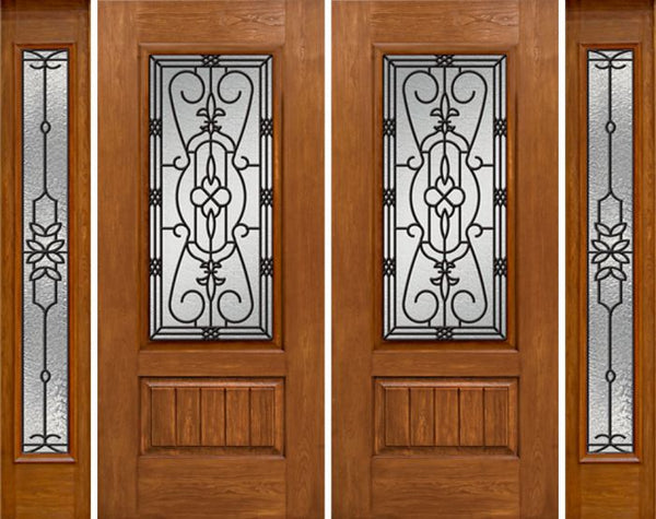 WDMA 88x80 Door (7ft4in by 6ft8in) Exterior Cherry Plank Panel 3/4 Lite Double Entry Door Sidelights Full Lite w/ MD Glass 1