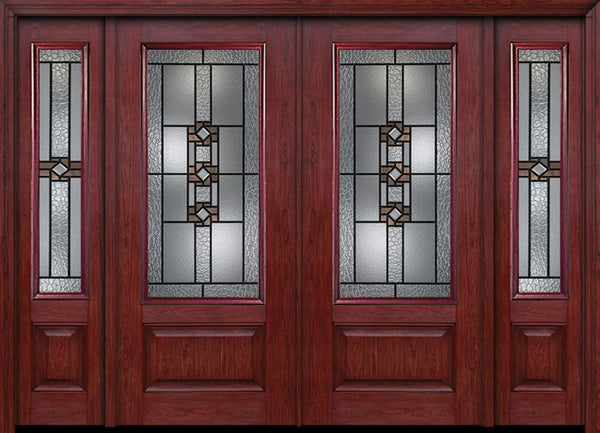 WDMA 88x80 Door (7ft4in by 6ft8in) Exterior Cherry 3/4 Lite 1 Panel Double Entry Door Sidelights Mission Ridge Glass 1