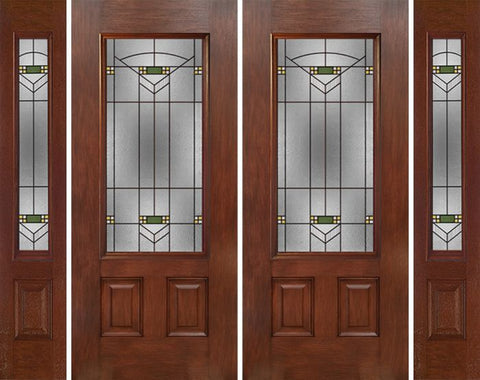 WDMA 88x80 Door (7ft4in by 6ft8in) Exterior Mahogany 3/4 Lite Double Entry Door Sidelights GR Glass 1