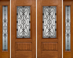 WDMA 88x80 Door (7ft4in by 6ft8in) Exterior Cherry Plank Panel 3/4 Lite Double Entry Door Sidelights Full Lite w/ MD Glass 1