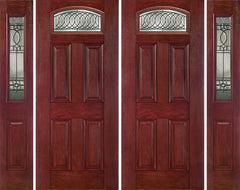 WDMA 88x80 Door (7ft4in by 6ft8in) Exterior Cherry Camber Top Double Entry Door Sidelights PS Glass 1