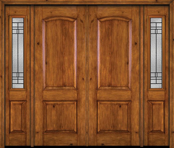 WDMA 88x96 Door (7ft4in by 8ft) Exterior Knotty Alder 96in Alder Rustic Plain Panel Double Entry Door Sidelights Pembrook Glass 1