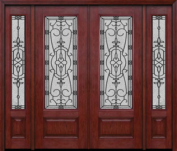 WDMA 88x96 Door (7ft4in by 8ft) Exterior Cherry 96in 3/4 Lite Double Entry Door Sidelights Jacinto Glass 1