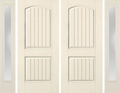 WDMA 92x80 Door (7ft8in by 6ft8in) Exterior Smooth 2 Panel Plank Soft Arch Star Double Door 2 Sides Clear 1