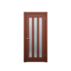 China WDMA Brown Color Wooden Interior Glass Door Flush Door Design Modern House Door